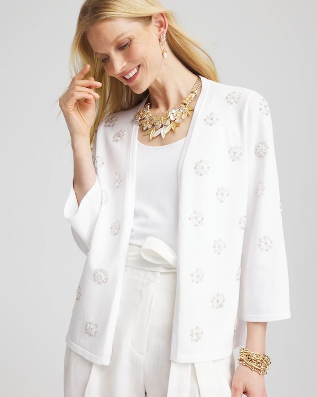 Floral Clear Sequined Cardigan - image 1